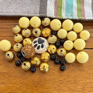 Yellow and Gold Tone Dog Paw Black Bead Set for Arts & Crafts
